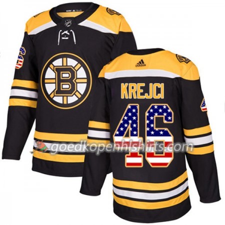 Boston Bruins David Krejci 46 Adidas 2017-2018 Zwart USA Flag Fashion Authentic Shirt - Mannen